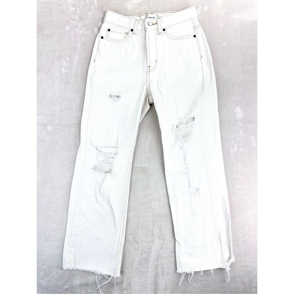 BDG Jeans Women’s 25 Cream High Rise‎ Cowboy Jeans Straight Leg Distressed Loose